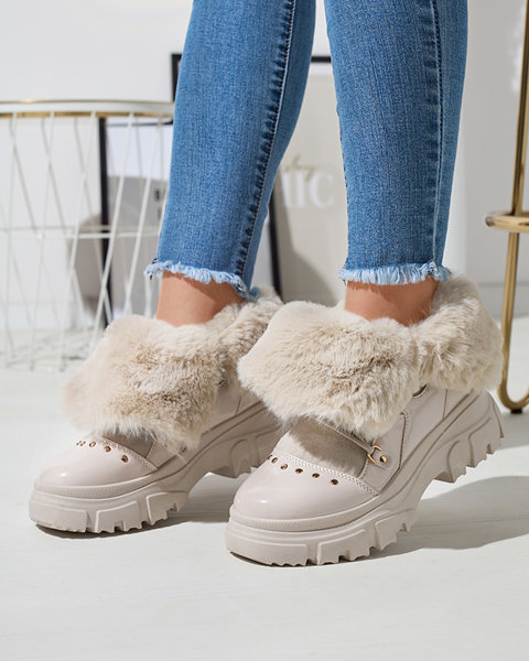 Bottes de neige beige à lacets pour femmes Fentes- Footwear