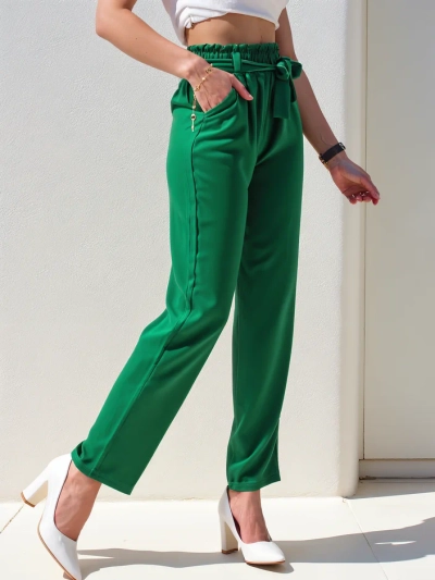 Royalfashion Pantalons en tissu simples pour femmes avec une ceinture