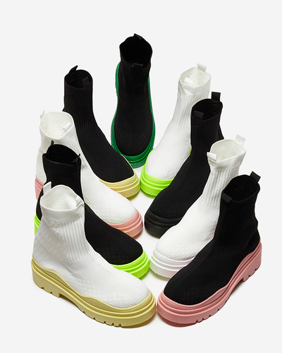 Bottines pour femmes blanches et vertes à talon plat Seritis - Footwear