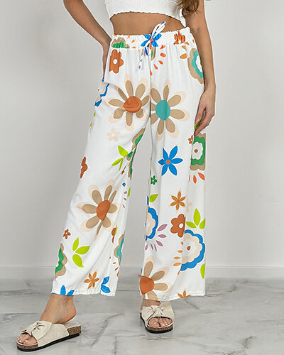Royalfashion Pantalon large en tissu floral pour femme