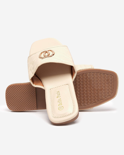 Chaussons pour femmes en éco-cuir beige avec décoration dorée Daliso - Footwear