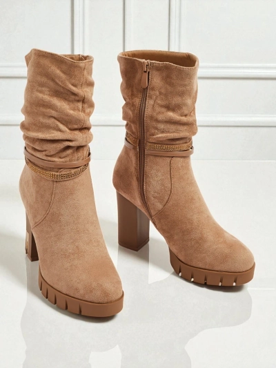 Bottines femme en daim écologique à talons épais BrambleDusk