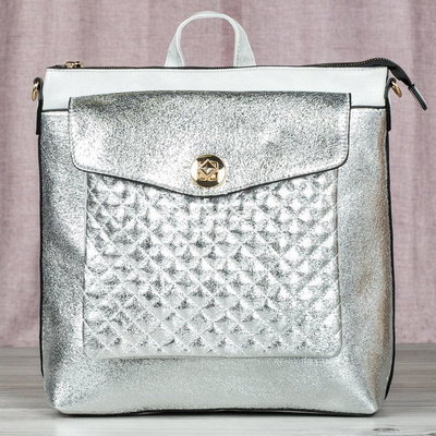 Sac à dos en éco cuir gris brillant - Sacs à dos