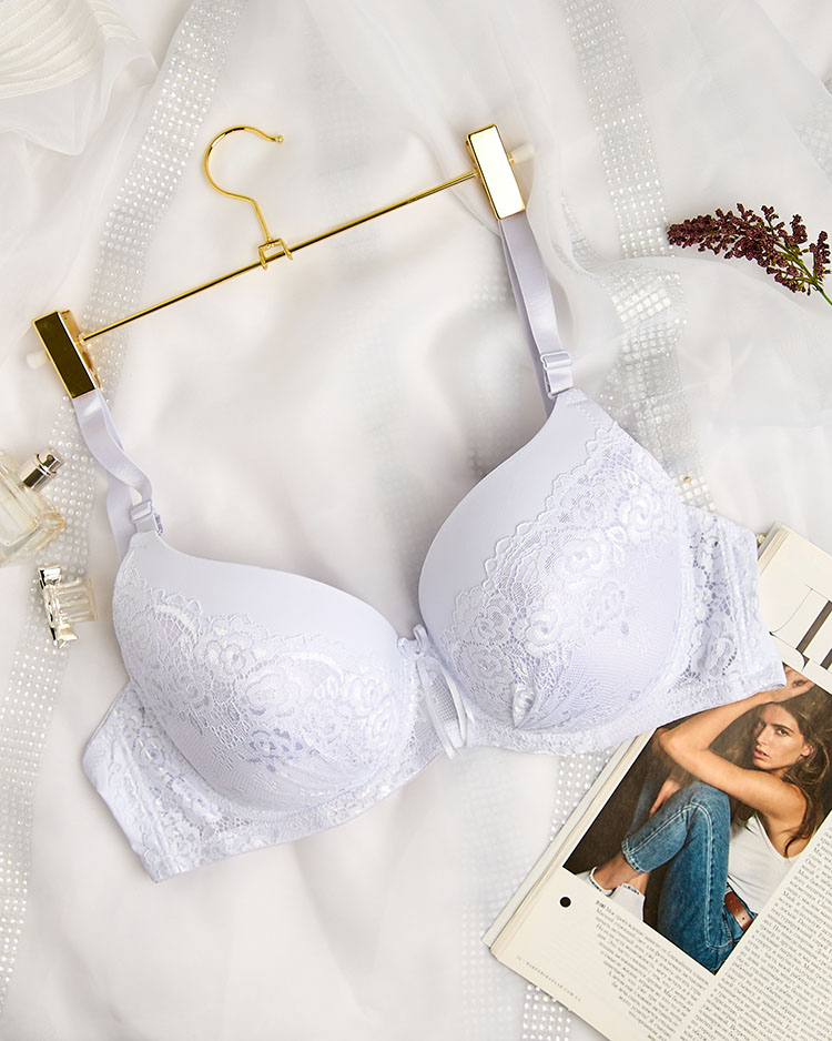 Royalfashion Soutien-gorge femme décoré de dentelle blanc