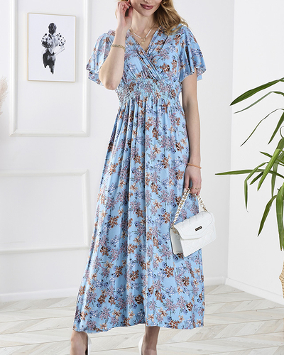 Robe longue bleue à fleurs pour femmes - Vêtements
