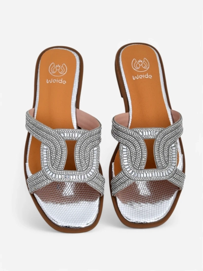 Sandales argentées Royalfashion Ariadne - talon plat, cuir écologique