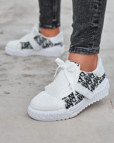 White Printed Sports Sneakers Harrett- Footwear