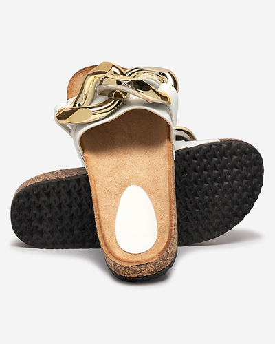 Sandales pour femmes Athenis Bianco Royalfashion – cuir écologique, chaîne dorée