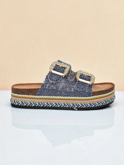 Royalfashion Sandales pour femmes avec boucles strass GlamCork