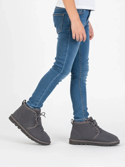Bottines Enfant Luna Gris Colombe Cuir Confortables pour l'Hiver