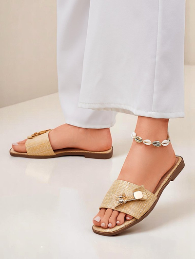 Royalfashion Mules en paille pour femme Sandales Aurelia