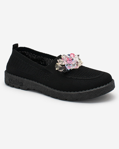 Royalfashion Mocassins en tissu noir pour femme avec cristaux Fezens