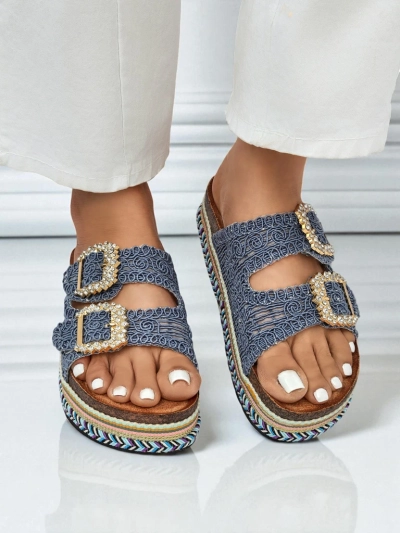 Royalfashion Sandales pour femmes avec boucles strass GlamCork