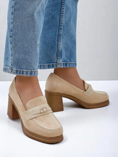 Royalfashion mocassins à talons carrés pour femmes Evelay