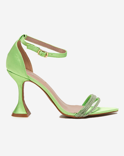 Sandales vertes pour femme à talon haut avec zircons cubiques décoratifs Manestri - Footwear