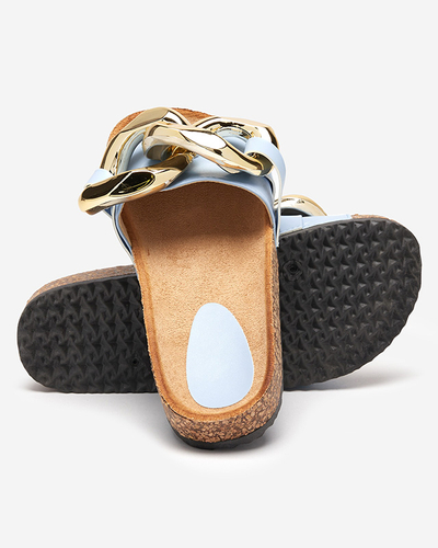 Sandales pour femmes Callista Royalfashion avec chaîne – écru/bleu, talon plat