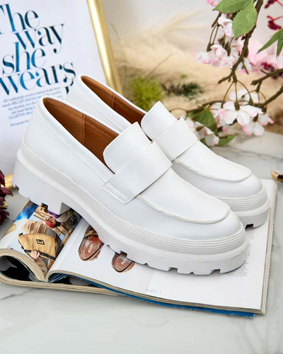 Mocassins pour Femmes Aura Blancs sur Plateforme - Élégants et Confortables, Cuir Écologique