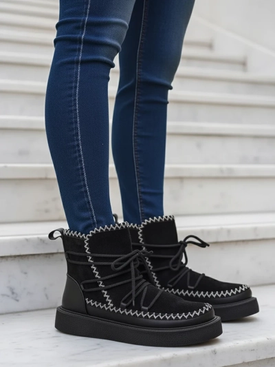 Royalfashion Bottes de neige à lacets pour femmes Siozi