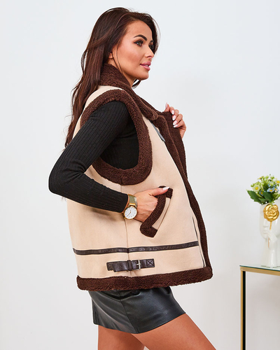 Royalfashion Gilet femme beige avec peau de mouton