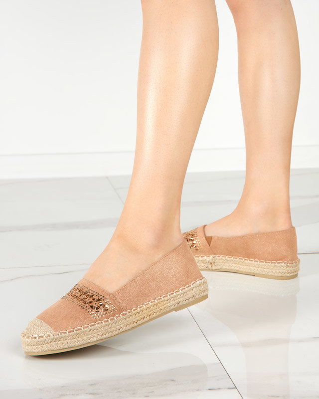 OUTLET Espadrilles femme marron avec zircons cubiques Rosindal - Souliers
