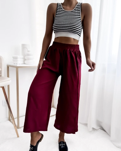 Royalfashion Pantalon culotte 7/8 pour femme Marron
