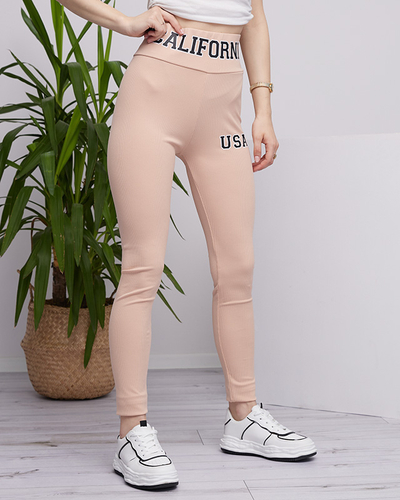 Legging côtelé beige inscriptions femme - Vêtements