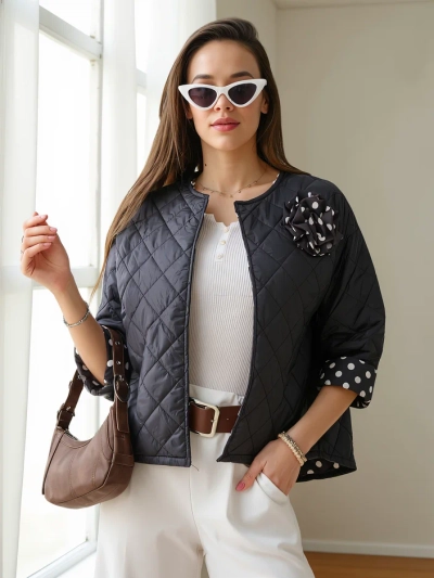 Veste de transition printanière pour femmes Royalfashion avec une doublure à fleurs et à pois