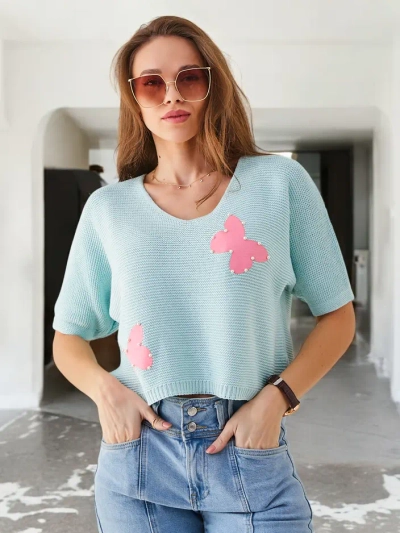 Pull court en coton pour femmes Royalfashion avec des papillons