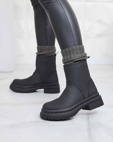 Royalfashion Bottes noires mattes pour femme avec semelle plus épaisse Holeopi