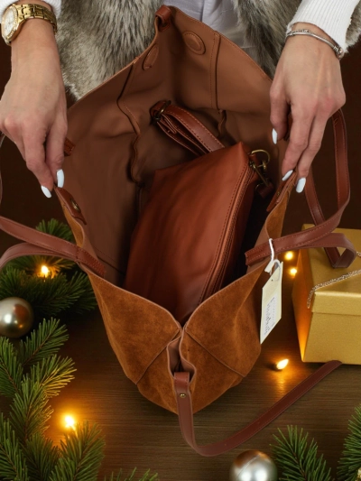 Sac à main shopper pour femmes en daim écologique avec petit sac en cuir écologique inclus 2en1 Elinea