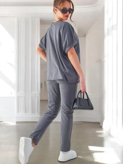 Ensemble en coton Royalfashion pour femmes avec manches courtes et pantalon droit