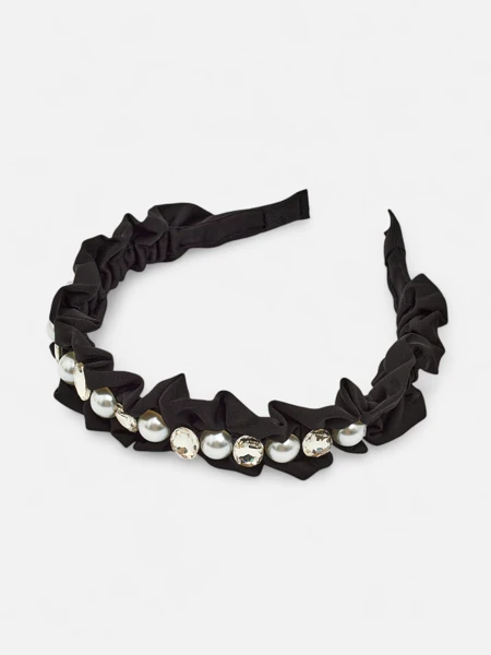 Royalfashion Bandeau pour cheveux avec froncement et perles