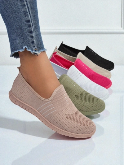 Chaussures pour femmes Aelia roses en tissu, mocassins confortables à talons plats