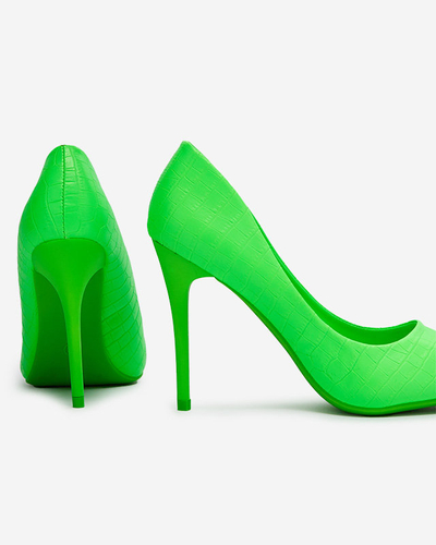 OUTLET Royalfashion Escarpins à talon aiguille pour femme vert fluo avec gaufrage Asota