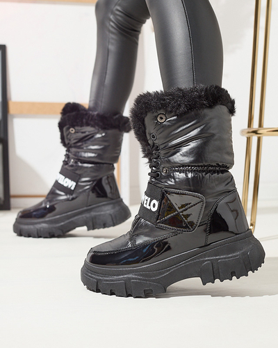 Bottes de neige pour femmes à semelle plate en noir Sapollo- Footwear