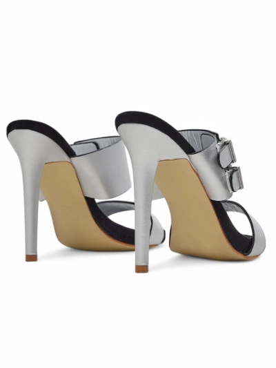 Sandales Aletheia argentées à talon aiguille 12cm en cuir écologique à brides