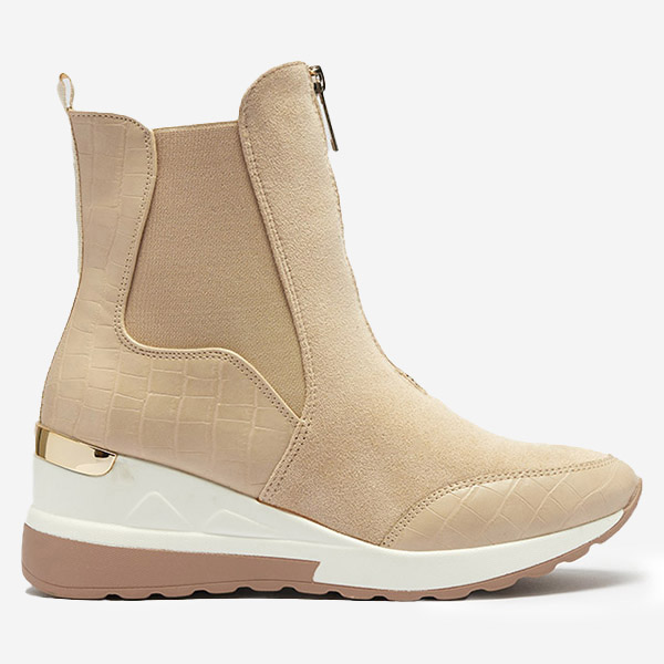 Baskets montantes beiges pour femmes avec gaufrage Looyis - Chaussures