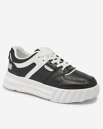 Chaussures de sport décontractées en cuir écologique pour femmes, noires, avec empiècements blancs Netiris - Chaussures