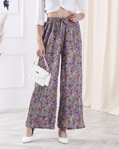 Pantalon à motifs pour femmes à jambes larges en violet- Vêtements