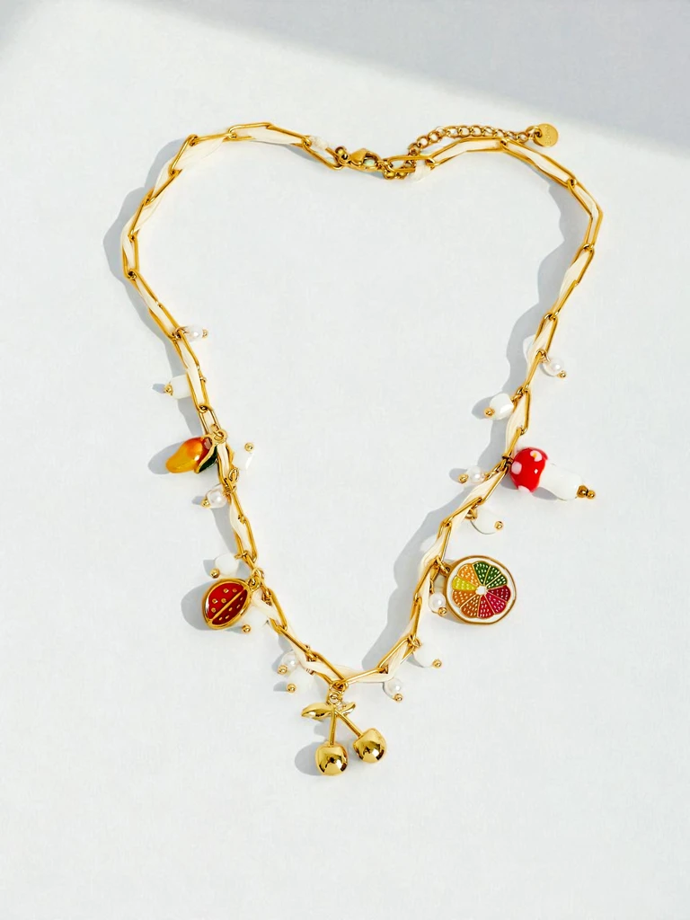 Collier Hera Classica avec motifs de fruits et émail plaqué or