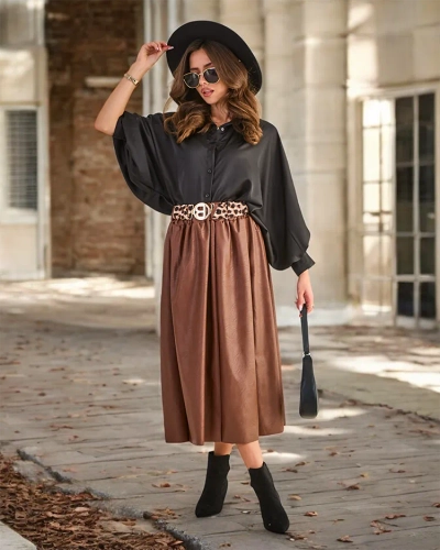 Jupe mi-longue en simili cuir pour femme Royalfashion
