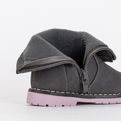 Bottines grises pour fille avec tige décorative Amimi-Shoes