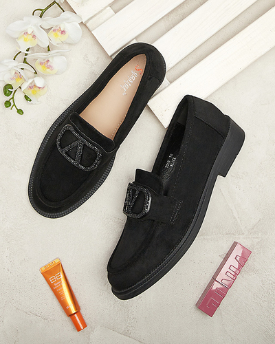 Mocassins noirs pour femmes avec ornement Fogras- Footwear
