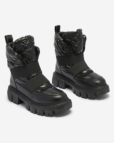 OUTLET Bottes pour femmes a'la bottes de neige sur une semelle plate en noir Ferory- Footwear