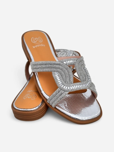 Sandales argentées Royalfashion Ariadne - talon plat, cuir écologique