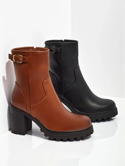 Bottines femme en cuir écologique à talons épais Sylvarra