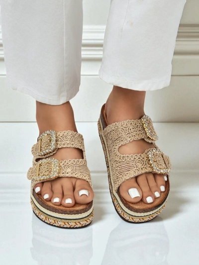 Royalfashion Sandales pour femmes avec boucles strassées GlamCork