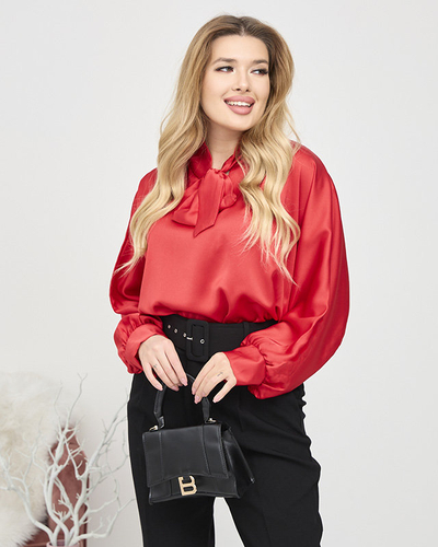 Blouse longue rouge en satin pour femme avec lien - Vêtements