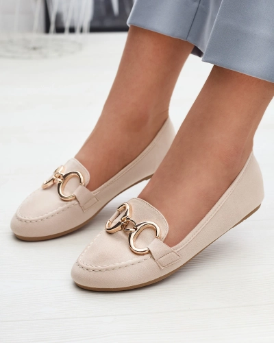 Mocassins pour femme en éco-suède beige avec embellissement Briseri - Chaussures