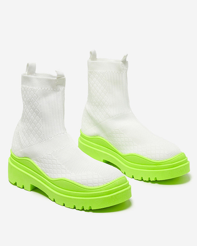 Bottines pour femmes blanches et vertes à talon plat Seritis - Footwear